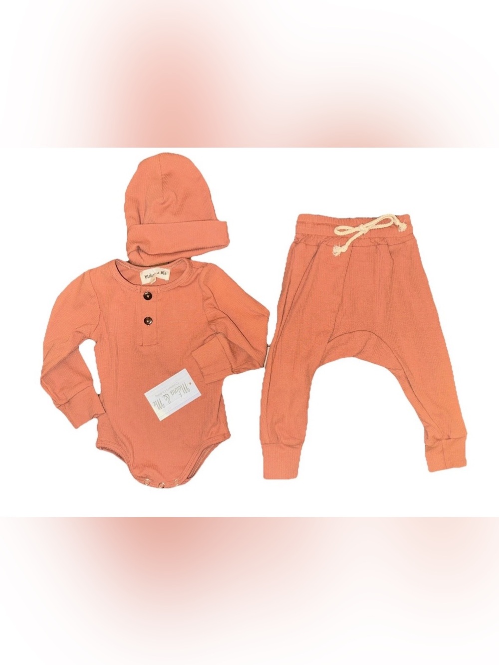 Infant Boys Girls 9-12M Ribbed Outfit Set 3PC 100% Cotton Melina & Me Boutique